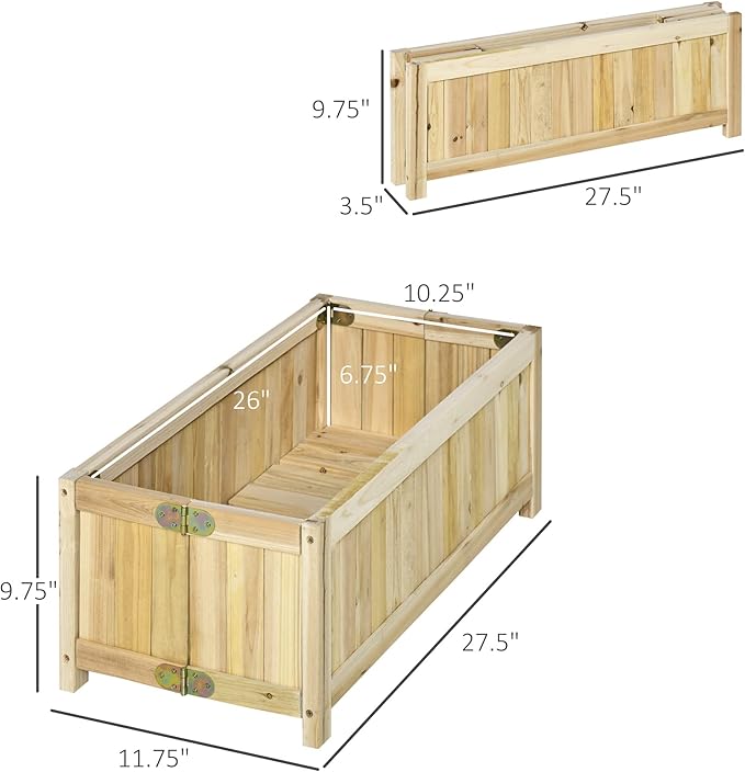 Outsunny Foldable Raised Garden Bed, Wooden Planter Box, Herb Garden Planter with Drainage Holes, for Backyard, Patio to Grow Vegetables, Herbs, and Flowers, 28'' x 12'' x 10"