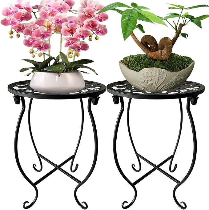 EKINIYAR Plant Stand Indoor Outdoor, Metal Plant Stand for Indoor Plants Iron Art Flower Pot Holder Stand Decoration Shelf Racks for Single Planter Use in Garden Patio Corner 2 Pack