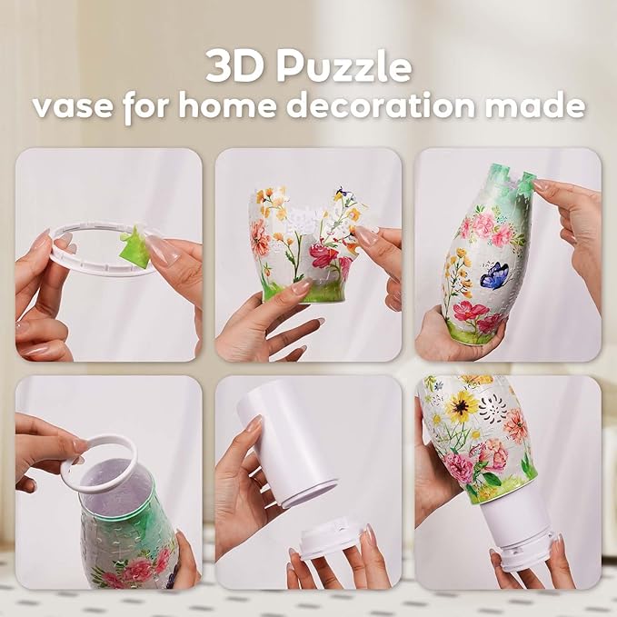 MYLARREN 3D Puzzle Vase for Adults & Kids, 152 Pcs 3D Puzzle Planter Vases for Flowers, Arts and Crafts for Kids 4-6, Adults, Girls, Cute Unique Flower Vases with Night Light(Butterfly)