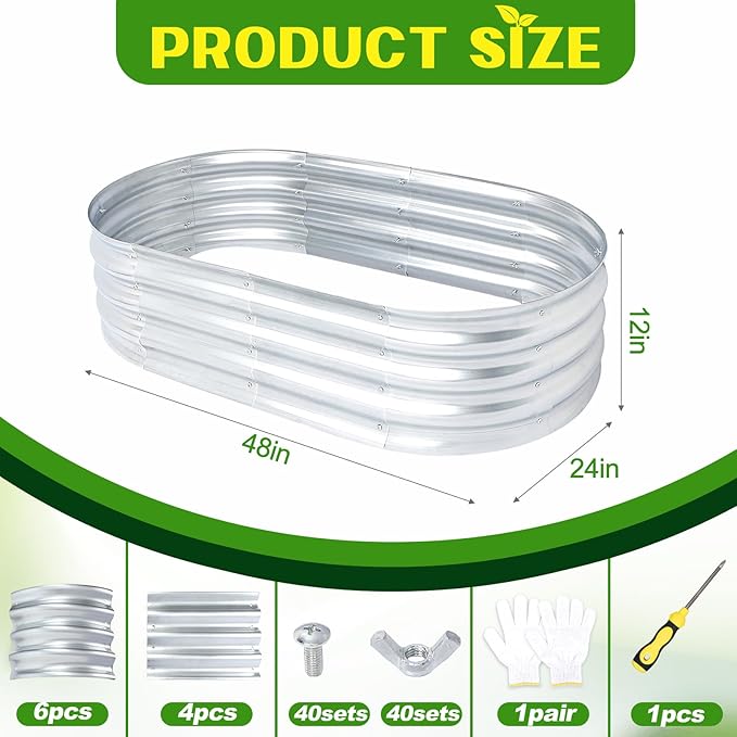 Raised Garden Bed, Galvanized Raised Garden Beds Boxes, Oval Metal Planter Gardening Box for Outdoor Plants Vegetables Flower Herb