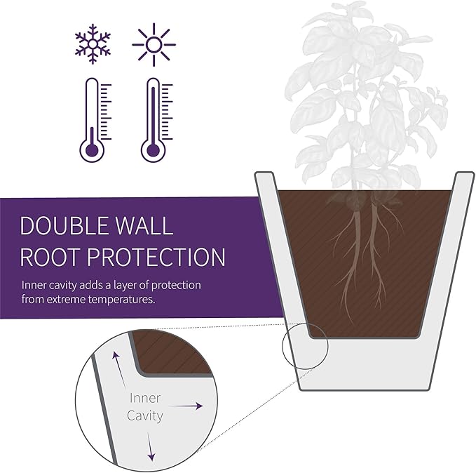 Crescent Garden Madison Planter– Weather-Resistant, Double Walled Indoor/Outdoor Plant Pot with Drain Hole – Durable All-Season Flower Container, 16" W (Bark)