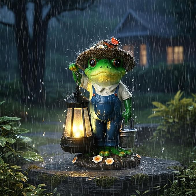 YHSOLAR Solar Garden Decor - Frog Statues with Lantern 9" Resin Solar Frogs for Outdoors Patio Yard Porch Lawn Balcony Decor Ideas Animal Lover Gardening Gifts for Women Mom Wife