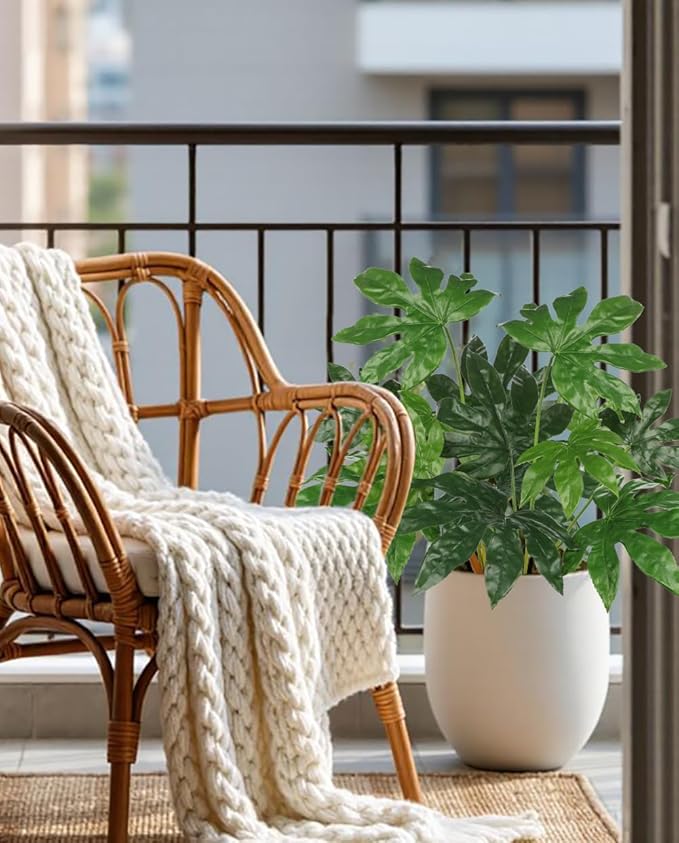 Hollyone 2PCS Artificial Fatsia Jaonica Leaves 30.7" Fake Tropical Monstera Bushes Tree Leaf Large Faux Greenery Stem Shrub for Indoor Outdoor Home Garden Arrangement Jungle Safari Wedding Party Decor