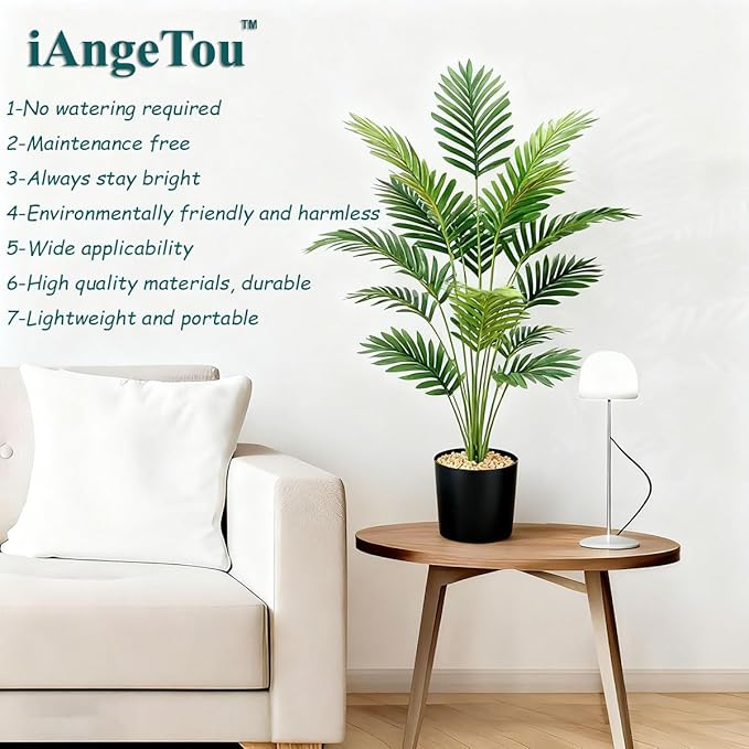 iAngeTou 2Pcs 28" Artificial Palm Trees in Pot - Faux Areca Plants for Indoor & Outdoor Decor, Perfect for Home, Office, Living Room, Kitchen, Balcony | Ideal Housewarming Gift