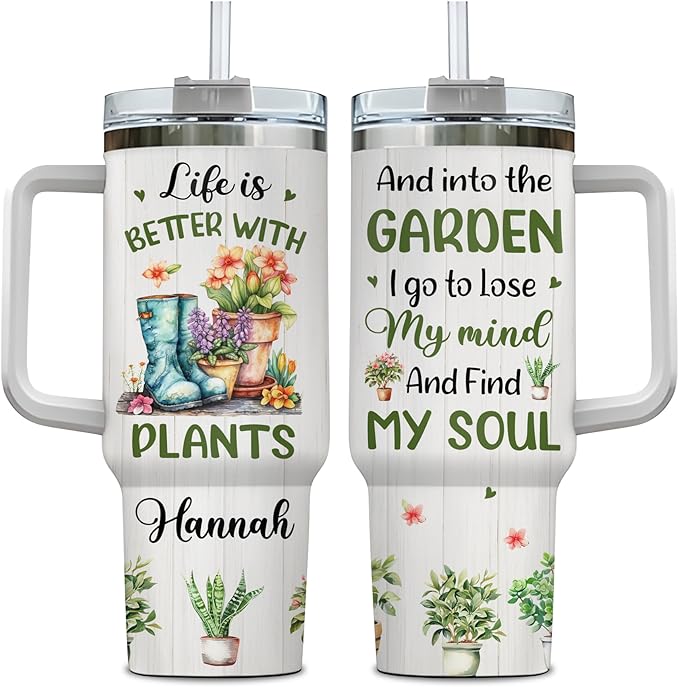 Hyturtle Personalized Plant Tumbler - Garden Lover Gift For Women - Gardening Gifts - Gifts For Gardener - Mothers Day Gifts For Gardener - Gardener Gifts - Travel Coffee Cup 40oz With Lid And Straw