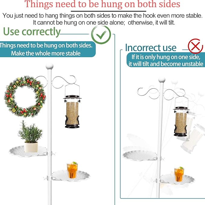 Upgraded 74" Shepherd's Hook for Bird Feeder，White Floor Hanging Plant，White Wind Chime Stand, Waterproof Metal & Adjustable-Height Standing Pole Holder for Wreath, Indoor & Outdoor（2 Placement Racks)