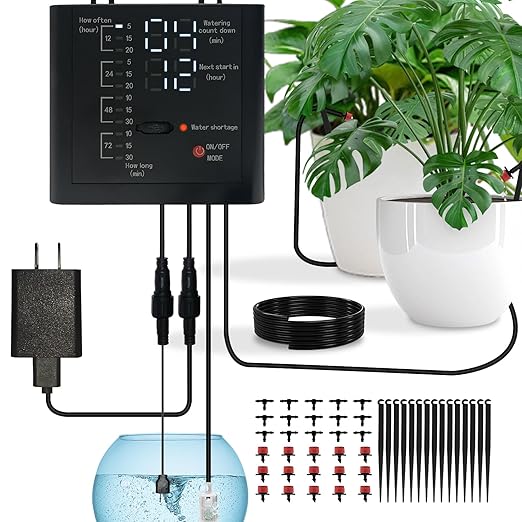 Automatic Drip Irrigation System, Plant Self Watering Devices for Vacation,Auto Plant Waterer,Drip Irrigation Timer for Potted Plants Indoor Garden Greenhouse (15 Pots,Adjustable Dripper)