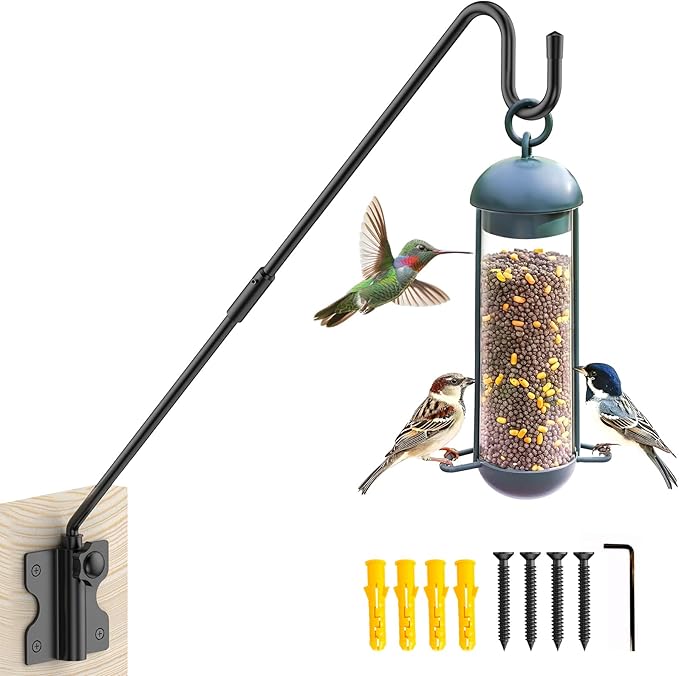 HOBITSTARX Wall Mount Heavy Duty Deck Hook-28 Inch Extended Reach Plant Hangers Outdoor -Bird Feeder Hanger for Deck Railing-Fence Plant Bracket Hooks for Hanging Hummingbird Feeders,Lanterns, More
