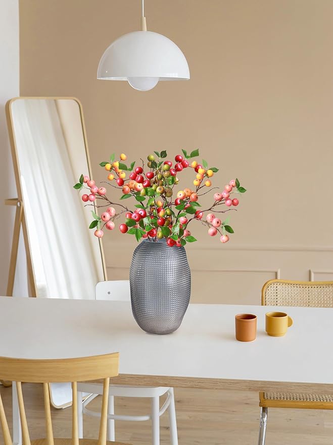 Forlaoers Realistic 21.6 Inch 8Pcs Fake Berries Artificial Fruit Faux Berry Branches for Home Decor Christmas Party Decorations Kitchen Dining Room Table Vase Arrangements