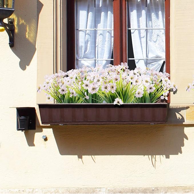 JEMONG 12 Bundles Artificial Flowers Outdoor UV Resistant Fake Flowers No Fade Plastic Plants Garden Porch Window Box Decorating (White)