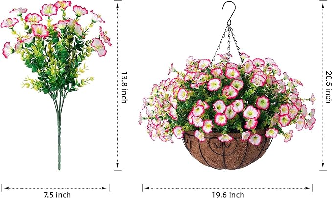 Ivydale Artificial Faux Hanging Plants Flowers Basket for Outdoor Outside Decoration, Silk Pink Morning Glory in Planter Look Real UV Resistant Fake Flowers for Spring Summer Porch Home Patio Balcony