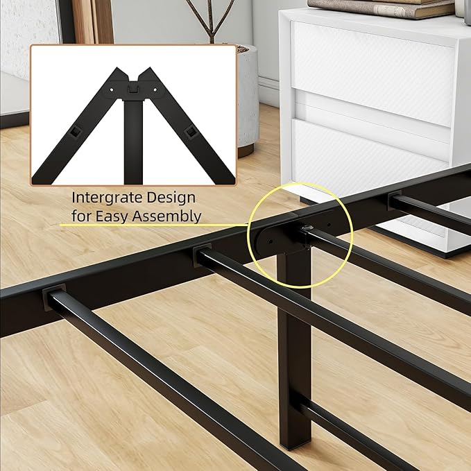 DUMEE Metal Queen Bed Frame with Headboard and Footboard Farmhouse Platform Bed Frame Queen Size Under Bed Storage No Box Spring Needed, Textured Black