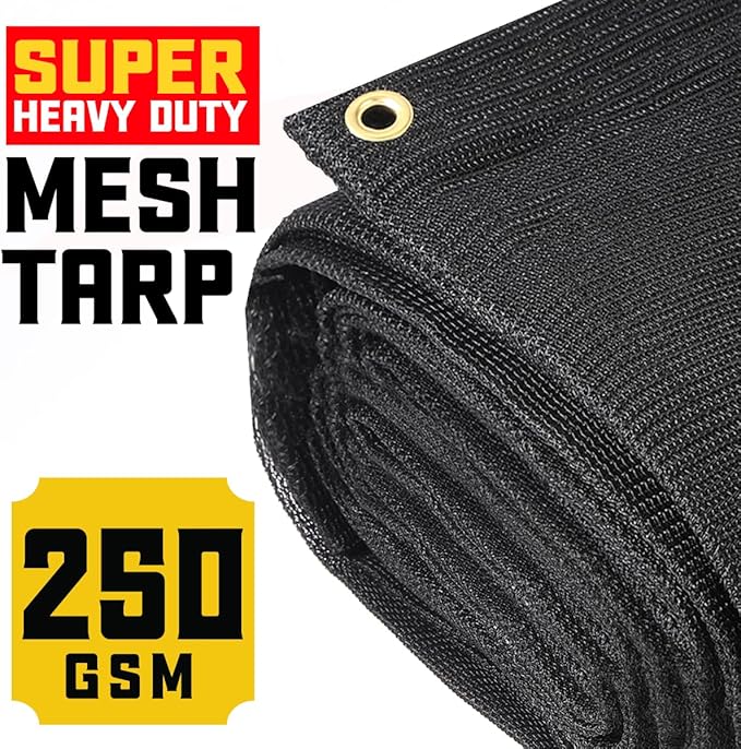 Core Tarps 60% Black Shade Cloth with Grommets - 12 X 25 FT Heavy Duty Mesh Tarp - Sun Shade Cloth for Garden Vegetables Plants Greenhouse Outdoors Backyard Fences Dump Trucks Patio Mesh Shade Tarp