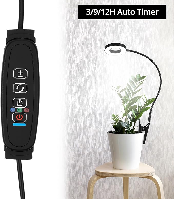 QWORK 3 Pack Grow Lights for Indoor Plants Full Spectrum, Clip On Growing Lamp with 3-Color Modes, Auto Timer & Dimmable Levels for Indoor Growing