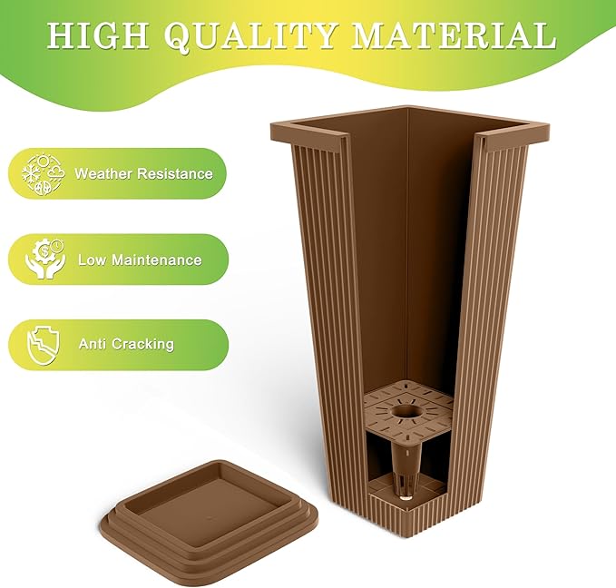 TUYOHW Set of 4 24" Tall Plastic Planters with Trays, Large Tapered Plant Pots for Indoor Outdoor Use, Modern Decorative Planters for Porch, Patio, Garden, and Backyard