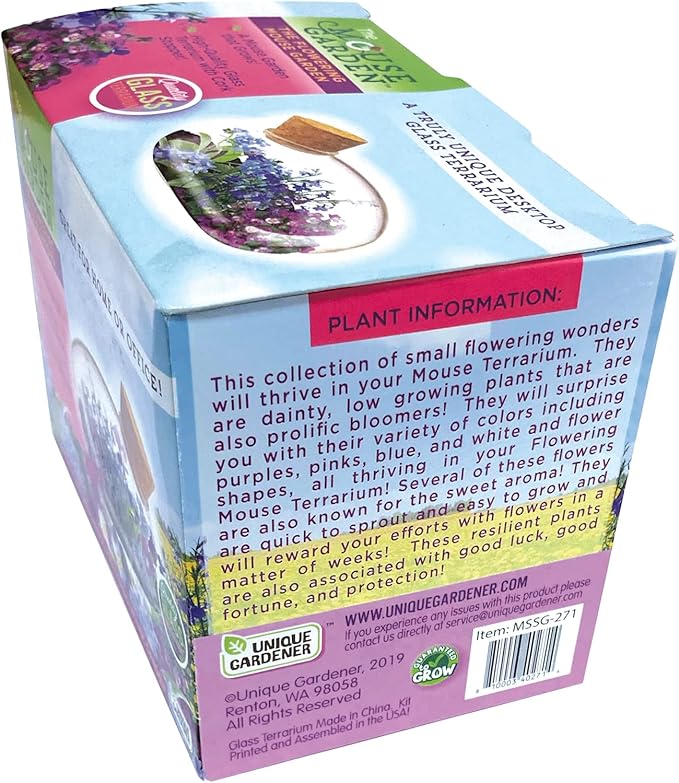 Unique Gardener Mini Office Flower Glass Terrarium Starter Kit with Complete Supplies - The Flowering Mouse Tiny Garden - Easy to Maintain IndoorPlants - Perfect for The Office Or Home Tabletop