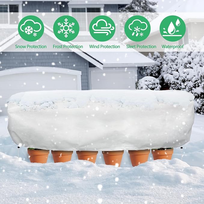 Plant Covers Freeze Protection, 2 Pack 4.1 x 2 x 1.6 ft Rectangular Raised Garden Bed Cover with Drawstring, 2.47oz/yd² Large Garden Box Frost Blankets Reusable Frost Cloth for Winter Outdoor Plants