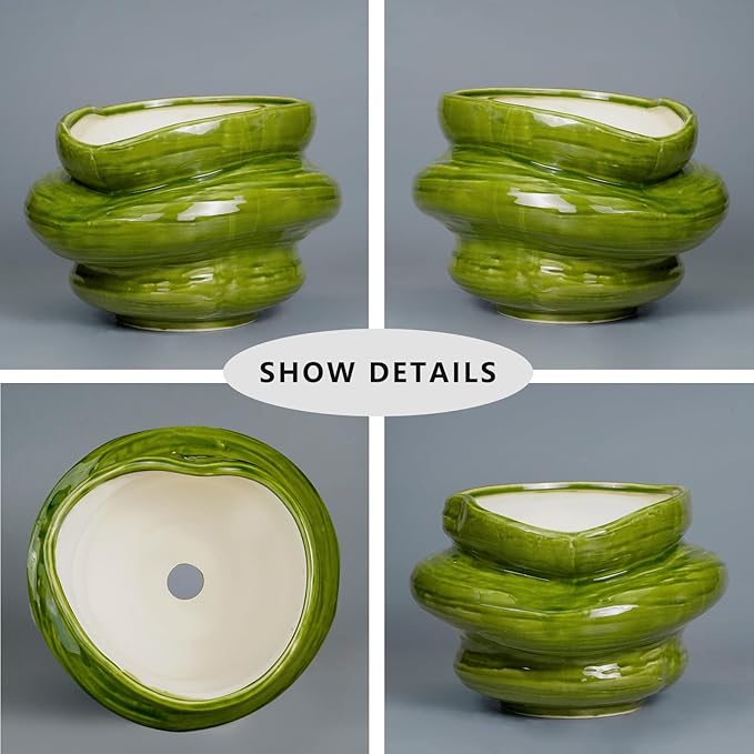 Teagas Ceramic Planters Bonsai 10.6 Inch - Planters with Drainage Hole, Flower Pots for Indoor Plants Outdoor Plants, Large Plant Pot for Home Decor, Gift for Men Women, Green