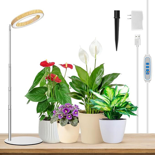Grow Lights for Indoor Plants, Full Spectrum Plant Lights for Indoor Growing with 6/12/16H Timer, 3 Optional Spectrums,5 Dimmable Levels, Height Adjustable 9.8"-37.4" Wood Grain Desk Grow Lamp