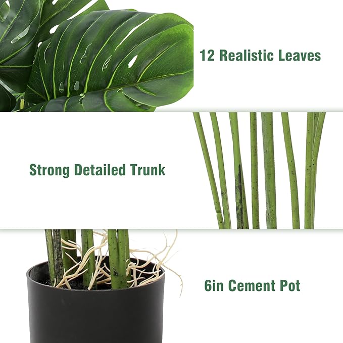 Artificial Monstera Plant 4FT Tall Fake Swiss Cheese Plant Potted Faux Tropical Floor Plants Indoor Decorative House Plants Artificial Palm Trees for Home Office Living Room Decor, 2 Pack