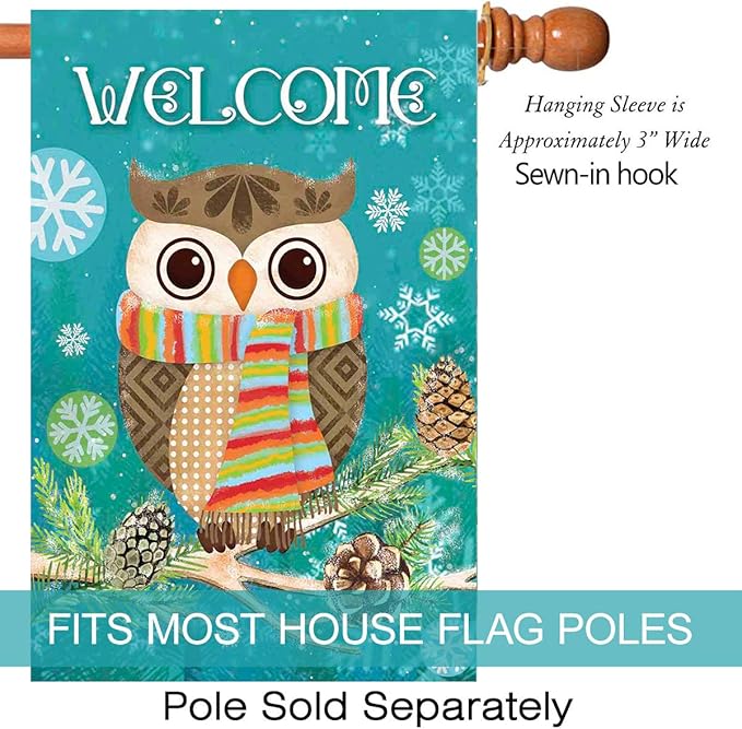 Morigins Cute Owl Christmas Holly Winter Double Sided House Flag 28x40 inch