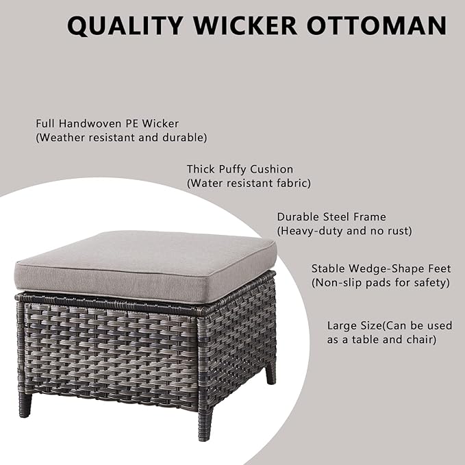 Rilyson Wicker Patio Furniture Set - 6 Piece Rattan Outdoor Sectional Conversation Sets with 1 Sofa,1 Loveseat,2 Armrest Chairs and 2 Ottomans for Porch Deck Garden(Mixed Grey/Grey)