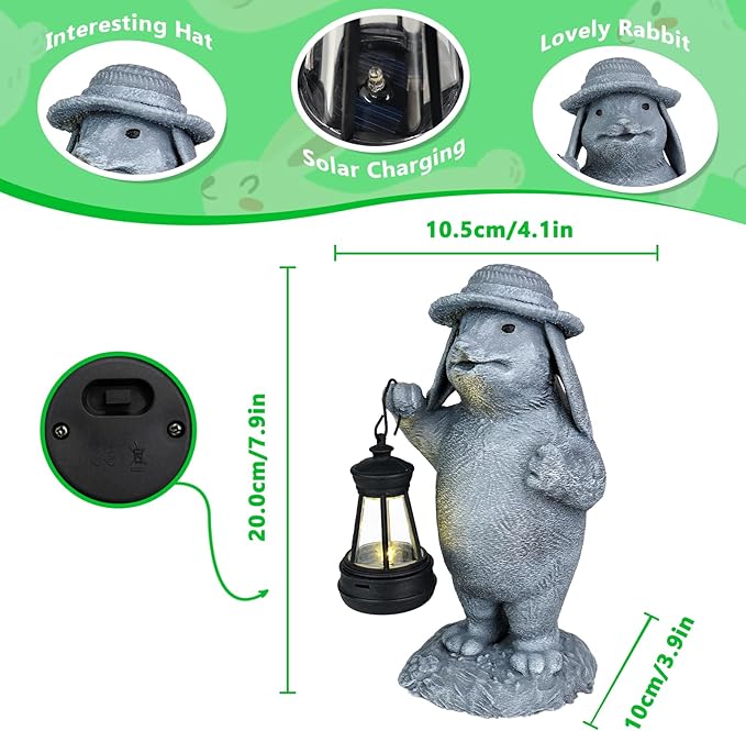 Solar Rabbit Garden Statue with Hanging Lantern - Funny Outdoor Bunny Figurine Easter Decor- Waterproof Resin Sculpture for Yard, Patio, Pathway - Unique Housewarming Gift for Women, Mom & Grandma