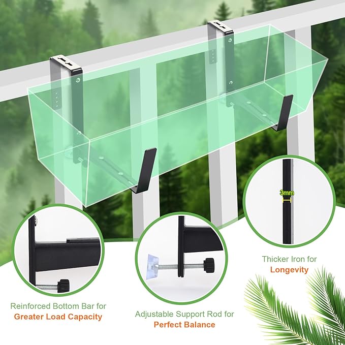 4 Pack Window Box Brackets Flower Planter Box Brackets for Railings Adjustable Deck Rail