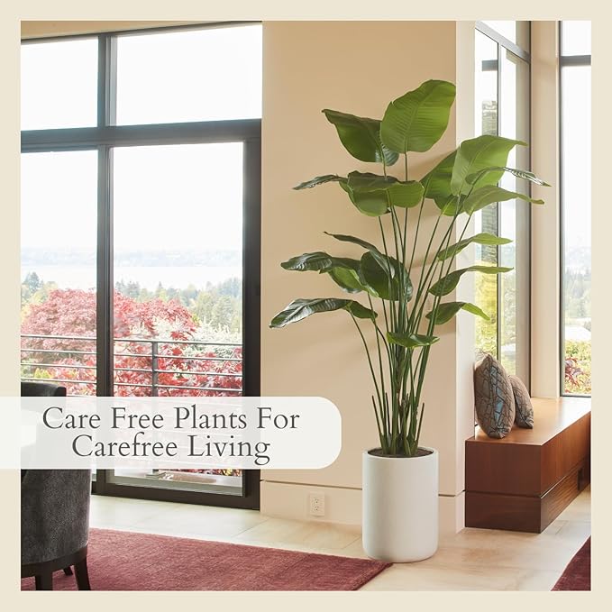 CG Hunter Faux Birds of Paradise Plant, Premium Artificial Indoor Plant Stands 8' Tall and Enhances Interior Design, Lifelike-Leaves Create Realistic Natural Appearance, Grey Planter Pot Included