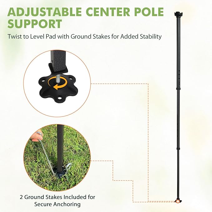 EAGLE PEAK 10x10 Portable Pop Up Greenhouse, Patented Center Lock Easy One Person Setup, Walk-in Outdoor Greenhouse with Gable Roof, Weight Bags, Zippered Doors & Windows - Winter Support Pole, Green