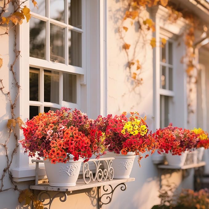 AITISOR 16 Bundles Artificial Fall Flowers, UV Resistant Faux Plants for Outdoor Decor - Fake Greenery for Porch, Patio, Garden, Thanksgiving Christmas Home Decoration (Mixed Colors)