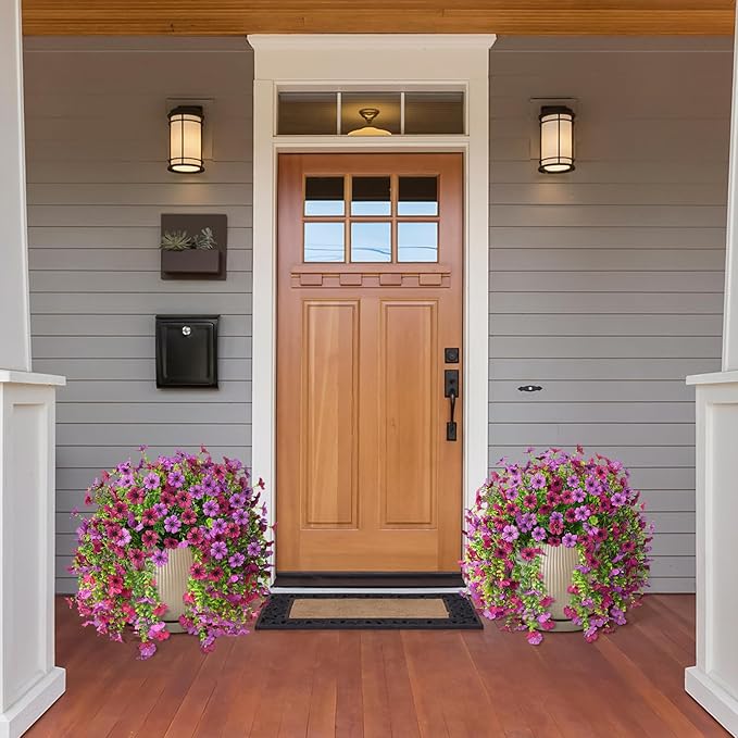 ZFProcess Artificial Hanging Flowers for Outdoors Spring Decoration, 2PCS Silk Fake Daisy Realistic Outdoor Flowers UV Resistant Porch Patio Window Yard Decor(Light Purple Red)