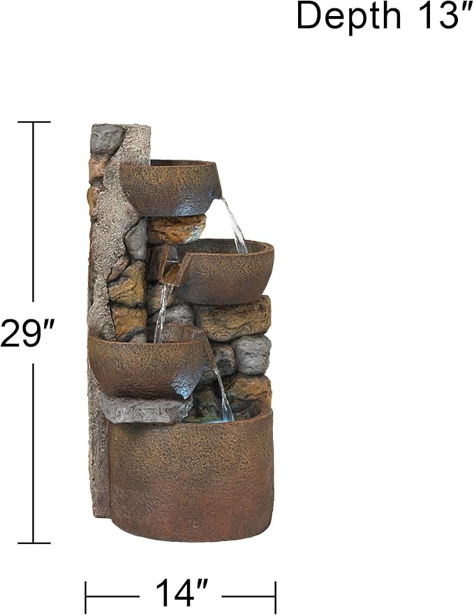 Ashmill Urn 29" High Large Rustic Indoor Outdoor Decor Faux Stone Floor Fountain with Light LED Standing Waterfall Bowl Tiered Water Feature for Outside Garden Patio Yard Backyard - John Timberland