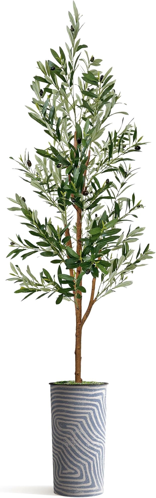 Artificial Tree in Contemporary Geometric Pattern Planter, Fake Olive Silk Tree for Indoor and Outdoor Home Decoration - 68" Overall Tall (Plant Pot Plus Tree)