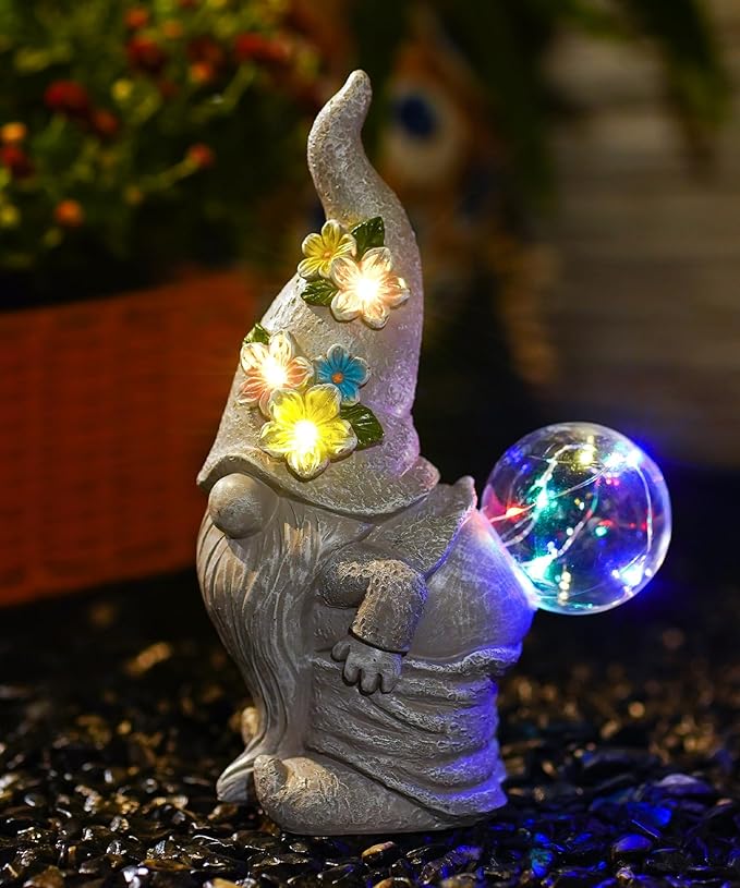 Qeeman Garden Decor Gnome Blow Bubbles: Outdoor Decorations Yard Art Statues for Patio Balcony Lawn Figurine - Gifts for Mom Grandma