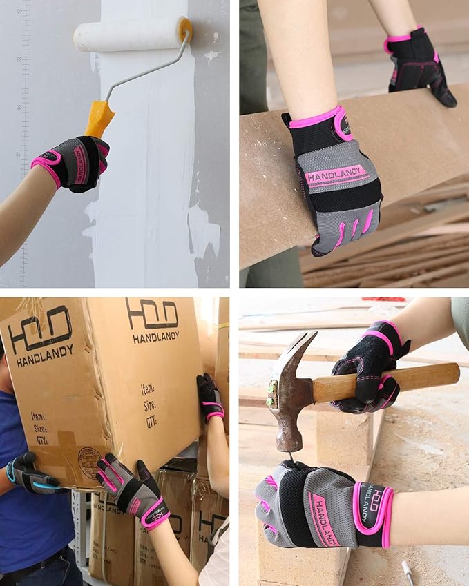 HANDLANDY Work Gloves for Women, Breathable Leather Gardening Glove for Yard Maintenance, Hand Protection with Touch Screen for Gardeners, Farmers