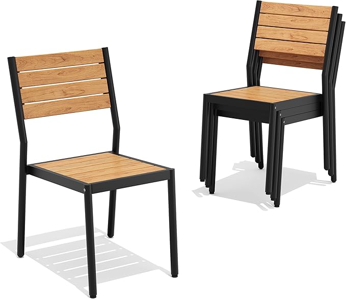 Pellebant Stackable Outdoor Dining Chairs Set of 4, Aluminum Patio Chairs with Armless, All-Weather for Garden, Lawn, Deck, Porch and Yard, Brown