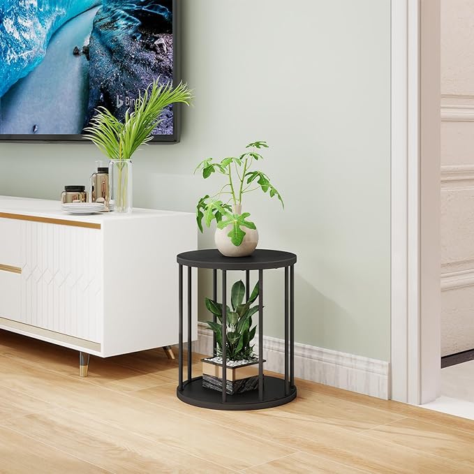 Leinade Plant Stand Indoor,small plant stool,Flower Pot Corner stand holder,Mid Century Heavy Duty Metal Tall Home Decor,Modern Round End Table,Small Rustic Display Stand for Living Room,Bedroom(Black,14In)