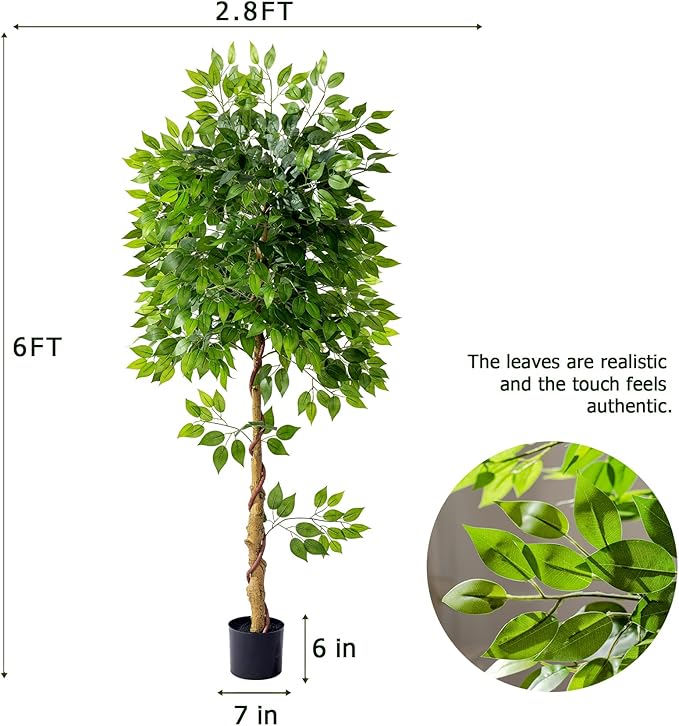 Erimda 6ft Artificial Ficus Tree for Home Decor, Faux Silk Plants Faux Plant Fake Silk Trees with Pot for Indoor House Living Room Office Garden