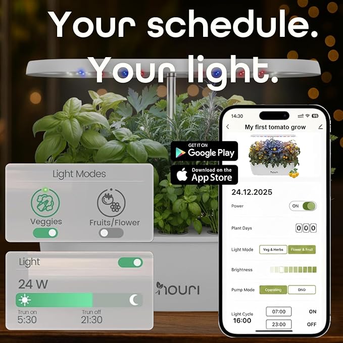 Nouri 12 pod APP Smart Garden for Home Cooks | Heirloom Tomato | Hydroponics Growing System | LED Grow Lights | Indoor Herb Garden Kit | Herb Growing Kit Indoors for Plant Lovers, Gardeners, Kitchen
