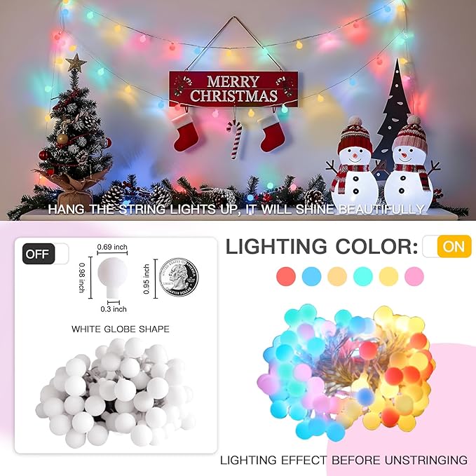suddus Easter Lights Plug in, 33ft 100 Led USB Pastel String Lights with Timer, Globe String Lights Indoor for Classroom, Dorm, Party, Room, Outdoor, Tree, Patio, Garden, Spring Decoration