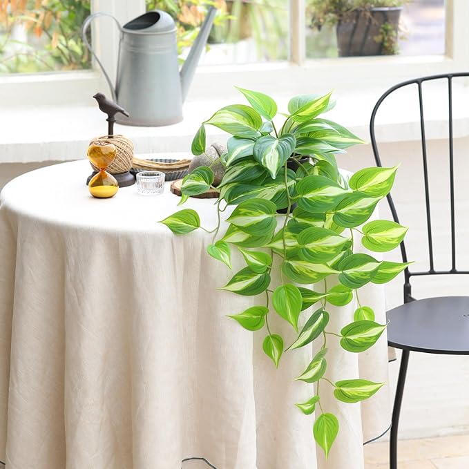 LuckyGreenery Artificial Devil's Ivy Golden Pothos Fake Plant,Hanging Potted Plants for Wall Home Patio Indoor Outdoor Decor(H 26in)