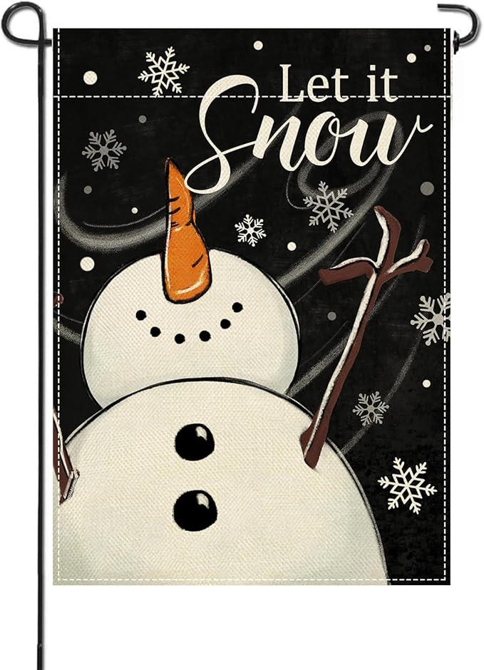 Artofy Winter Snowman Black Small Decorative Garden Flag, Let It Snow Snowflake Yard Lawn Outside Decor, Christmas Seasonal Burlap Outdoor Home Decoration Double Sided 12 x 18