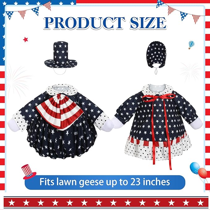 2 Set 4th of July Goose Outfit Lawn Porch Goose Clothes Plastic Goose Lawn Goose Clothing Independence Day Goose Outfit for Patriotic Outdoor Patio Yard Lawn Art Decoration(Cute)