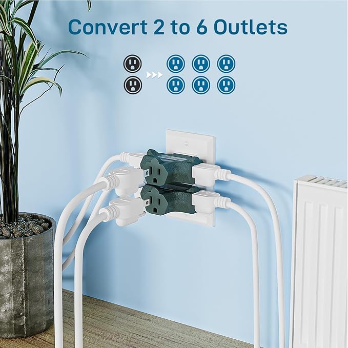 K KASONIC - 3-Outlet Grounding Adapter, [UL Listed] Plug Extender, Heavy-Duty Grounded Power Tap - 3 Pack (Green)