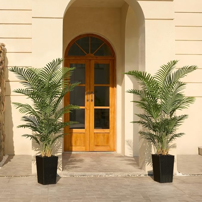 VeriNatural 6FT Artificial Palm Tree - Tall Fake Tree with Black Taper Planter & Pebbles, UV Resistant for Indoor & Outdoor Decor - Large Potted Faux Plant for Living Room, Office, Home Decor,VN130