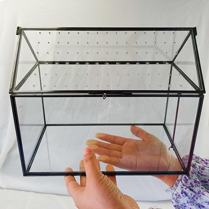 HighFree Geometric Glass Terrarium with Acrylic Lid, House Shape Black Terrarium with Breathing Holes for Snails, Succulent, Cacti, Air Plants, 10.3x8.3x5.9 inch (Terrarium Only)