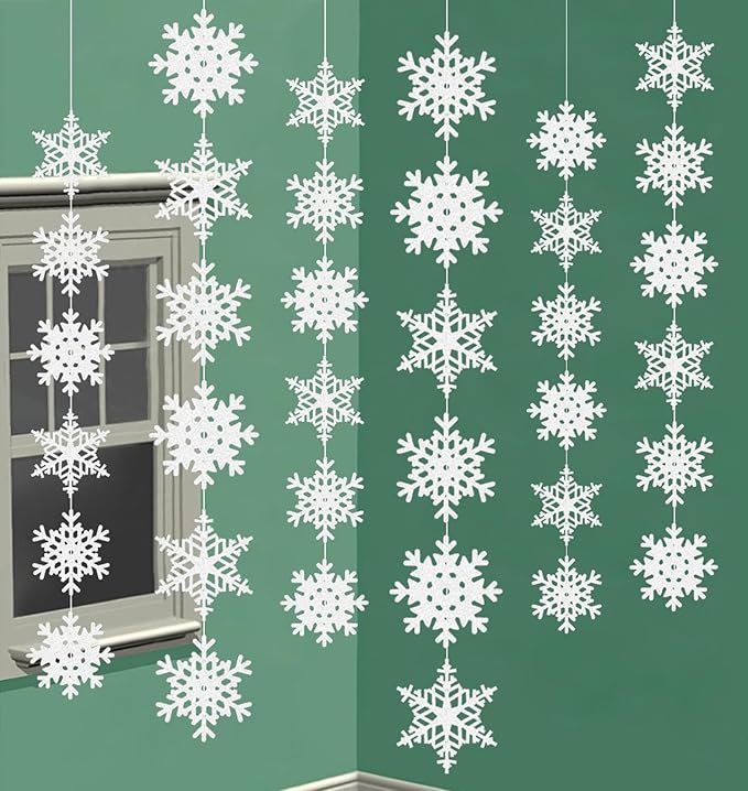 jollylife 12PCS Snowflake Garland Winter Party Wonderland Birthday Decorations - Christmas Snow Flake Streamers Strings Hanging Decor