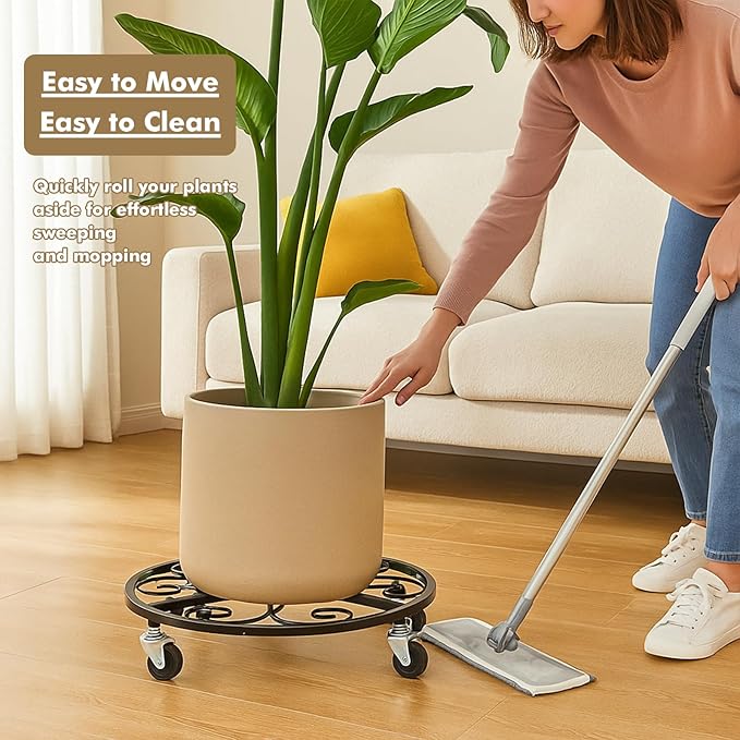 4 Pack Plant Caddy with Wheels 18 Inch Rolling Plant Stand for Large Plants Heavy Duty Plant Rollers Metal Plant Dolly Rustproof Planter Stand Wrought Iron Plant Stands Flower Cart Outdoor