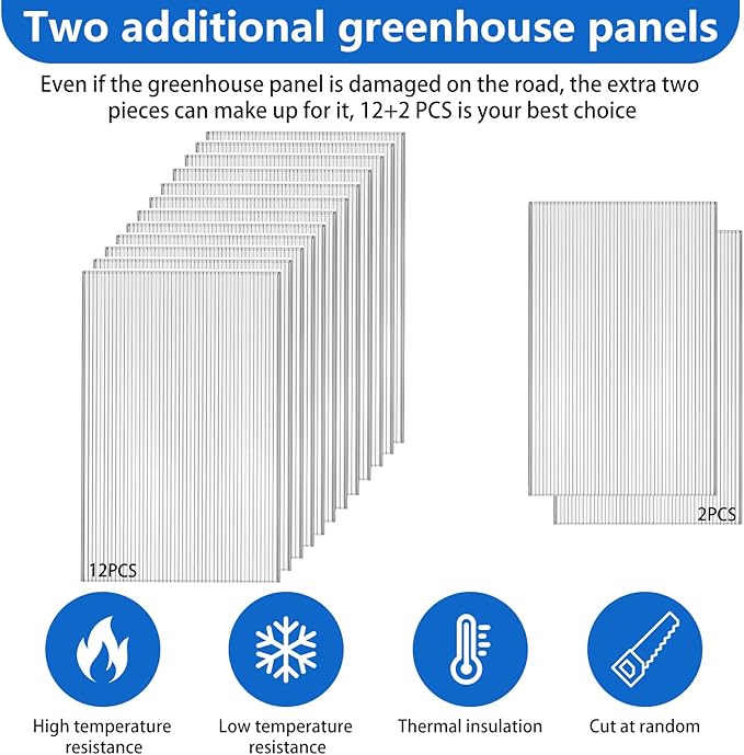 DGSL 14 Pcs Polycarbonate Greenhouse Panels, 4' x 2' x 0.24'' Twin-Wall Panels, Polycarbonate Sheet for All Weather Outdoor Garden and Greenhouse Covering